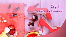  Presentation with trivia - Theme featuring trivia - women bag stuff on wooden background and a pink colored foreground