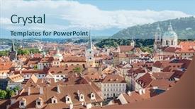  Presentation with prague - Slide set having aerial view of prague cityscape czech republic background and a light blue colored foreground