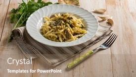  Presentation with garlic - Audience pleasing presentation theme consisting of trofie-pasta-with-artichoke backdrop and a coral colored foreground