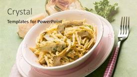  Presentation with pasta - Colorful slide deck enhanced with trofie pasta with artichoke and parmesan cheese backdrop and a lemonade colored foreground