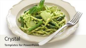  Presentation with italian cuisine - Colorful PPT theme enhanced with trofie pasta with pesto green beans and potatoes italian cuisine backdrop and a soft green colored foreground