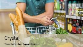  Presentation with supermarket trolley - Cool new presentation design with trolley - man buy products and using backdrop and a mint green colored foreground