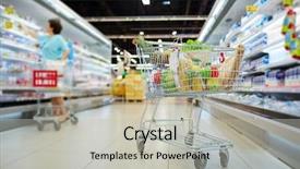  Presentation with dairy products - Beautiful slide deck featuring trolley - shopping cart full of grocery backdrop and a light gray colored foreground