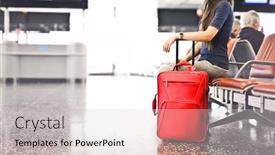  Presentation with airport - Beautiful PPT theme featuring trolley-bag-of-a-woman backdrop and a lemonade colored foreground