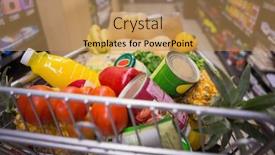  Presentation with supermarket trolley - Presentation theme consisting of trolley with healthy food at supermarket background and a coral colored foreground