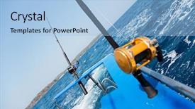  Presentation with fishing boat - Cool new PPT layouts with trolling fishing with motor boat backdrop and a light blue colored foreground