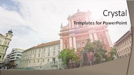  Presentation with city church - Presentation design consisting of tromostovje preseren square and franciscan background and a sky blue colored foreground