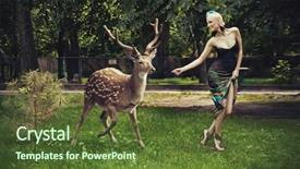  Presentation with statue of justice lady justice - Audience pleasing PPT theme consisting of trompe l oeil - young blonde lady running backdrop and a tawny brown colored foreground