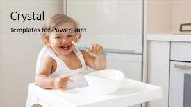  Presentation with baby chickens little cute chicks - Colorful presentation design enhanced with cute baby 1 4 years old sitting on high children chair and eating vegetable alone in white kitchen backdrop and a soft green colored foreground