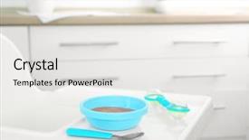  Presentation with baby food - Cool new presentation theme with highchair with healthy baby food at home child feeding concept backdrop and a white colored foreground