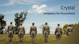  Presentation with boot camp - Cool new slide deck with troop - group of military soldiers standing backdrop and a light blue colored foreground