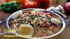  Presentation with traditional food preservation - PPT theme with tropeiro beans traditional brazilian food background and a tawny brown colored foreground