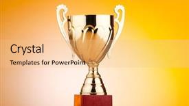  Presentation with golden awards - Beautiful PPT theme featuring awards trophies - golden cup against the background backdrop and a lemonade colored foreground