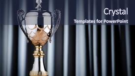 Presentation with awards - Presentation theme featuring awards trophies - prize cup against the background background and a navy blue colored foreground