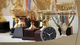  Presentation with awards - Beautiful slide set featuring trophy-awards-for-champion-leadership backdrop and a coral colored foreground