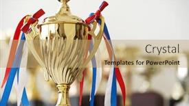  Presentation with awards - Presentation theme featuring trophy-awards-for-champion-leadership background and a coral colored foreground