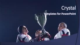  Presentation with victory team - Slides having trophy celebrating victory on night background and a navy blue colored foreground