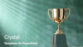  Presentation with awards - PPT theme enhanced with awards trophies - trophy in front of blackboard background and a seafoam green colored foreground