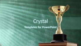  Presentation with trophy award - PPT layouts having trophy on top stack background and a ocean colored foreground