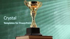  Presentation with trophy award - Colorful slide deck enhanced with trophy on top stack backdrop and a ocean colored foreground
