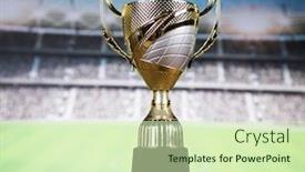  Presentation with sport award - PPT theme featuring trophy-winning-award-sport-ball background and a soft green colored foreground