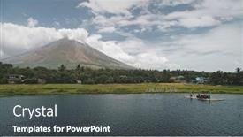  Presentation with cinematic - Audience pleasing slides consisting of tropic-lake-at-volcano-aerial backdrop and a dark gray colored foreground