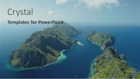  Presentation with cinematic - PPT theme with tropic-mount-islands-at-ocean background and a light blue colored foreground