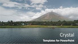  Presentation with nature countryside - Beautiful theme featuring tropic-volcano-at-lake-coast backdrop and a dark gray colored foreground