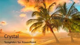  Presentation with view - Theme having tropical - beautiful sunset over the sea background and a gold colored foreground