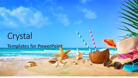  Presentation with straw - Audience pleasing slide set consisting of tropical - straw hat and sunglasses backdrop and a light blue colored foreground