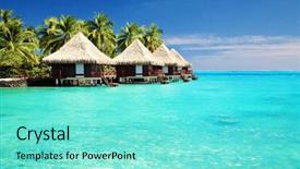  Presentation with amazing - Colorful PPT layouts enhanced with tropical - water bungalows with steps backdrop and a seafoam green colored foreground