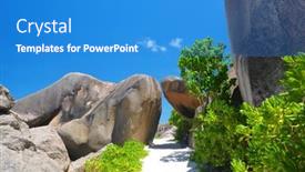  Presentation with coconut palm tree - Cool new PPT theme with tropical-beach-anse-source-d backdrop and a teal colored foreground