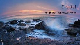  Presentation with fish beach - Audience pleasing presentation design consisting of tropical beach at beautiful sunset in fish-eye lense nature background backdrop and a teal colored foreground