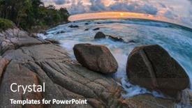  Presentation with fish beach - Presentation theme with tropical-beach-at-beautiful-sunset background and a dark gray colored foreground