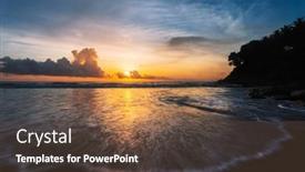  Presentation with tropical beach sunset - PPT theme featuring tropical-beach-at-beautiful-sunset background and a tawny brown colored foreground