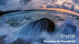  Presentation with fish beach - PPT theme having tropical-beach-at-beautiful-sunset background and a ocean colored foreground