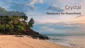  Presentation with tropical beach sunset - Slide deck featuring tropical-beach-at-beautiful-sunset background and a light blue colored foreground