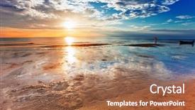  Presentation with tropical beach sunset - Slide set with tropical beach at beautiful sunset background and a coral colored foreground