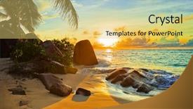  Presentation with tropical beach sunset - Amazing slide deck having tropical beach at sunset - nature backdrop and a yellow colored foreground