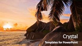  Presentation with nata de coco tropical fruit - Colorful slide deck enhanced with tropical beach at sunset - nature backdrop and a wine colored foreground