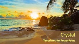  Presentation with tropical beach sunset - Amazing PPT layouts having tropical beach at sunset - nature backdrop and a tawny brown colored foreground