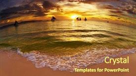  Presentation with tropical beach sunset - Beautiful slide deck featuring single blooming sunflower in the field of green in wonderful sunny summer day at background of blue sky backdrop and a tawny brown colored foreground