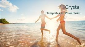  Presentation with tropical beach sunset - Colorful PPT theme enhanced with couple with their dog in the park on a sunny day backdrop and a gray colored foreground
