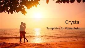  Presentation with red laser beam - Slides enhanced with tropical beach at sunset background and a yellow colored foreground