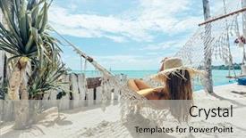  Presentation with cafe tropical - Beautiful slide deck featuring tropical beach cafe hot sunny backdrop and a light gray colored foreground