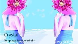  Presentation with contemporary art - Colorful PPT theme enhanced with tropical beach contemporary art collage backdrop and a cool aqua colored foreground