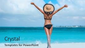  Presentation with destination success - Cool new presentation theme with tropical beach destination holiday bikini backdrop and a cyan colored foreground