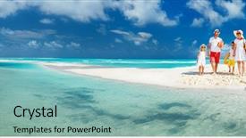  Presentation with walking together - Colorful PPT layouts enhanced with tropical beach during summer vacation backdrop and a light blue colored foreground