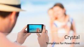  Presentation with wife - Slide set with tropical beach focus on camera background and a lemonade colored foreground