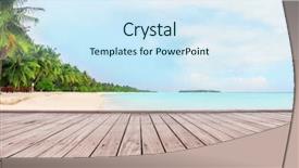  Presentation with tropical top view summer botanical - Beautiful presentation theme featuring powtoon - view of tropical beach backdrop and a sky blue colored foreground